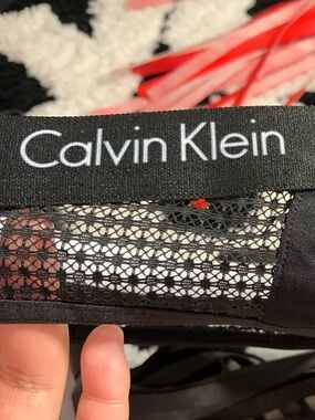Calvin Klein Black Lace-Trim Logo Waistband Panty Thong